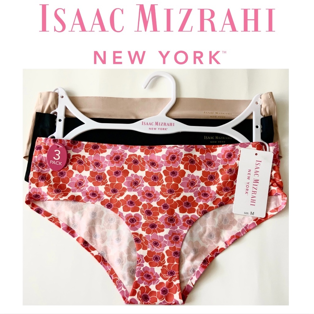 Isaac Mizrahi 3 pack no show hipster panties set Nude Black Nude Red Floral M